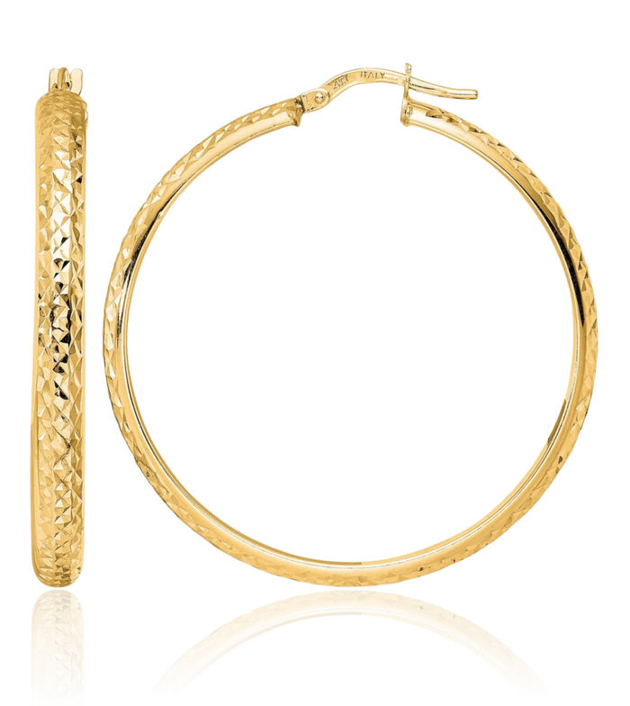 14K Solid Yellow Gold Round Large Hoop Earrings