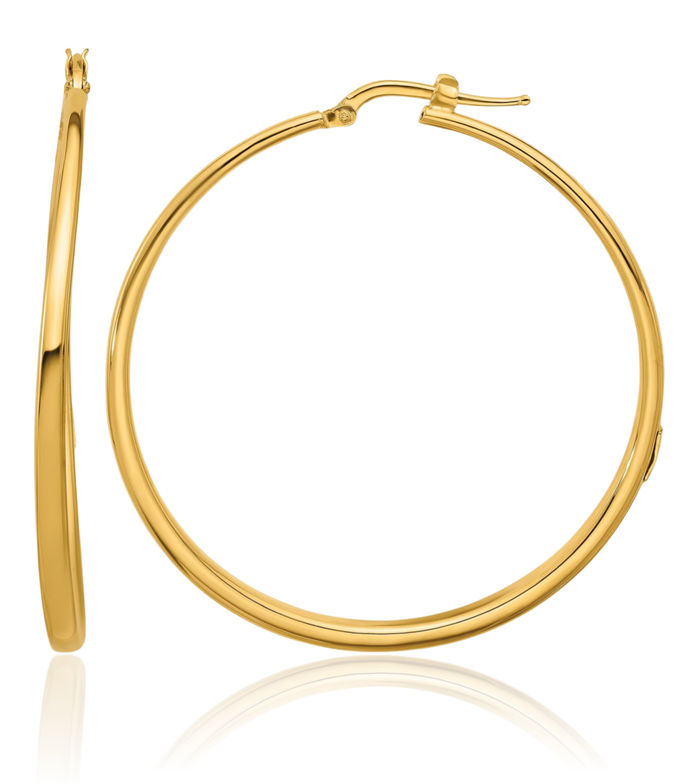 14K Solid Yellow Gold Round Large Hoop Earrings