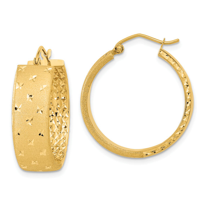 14K Solid Yellow Gold Round Medium Hoop Earrings