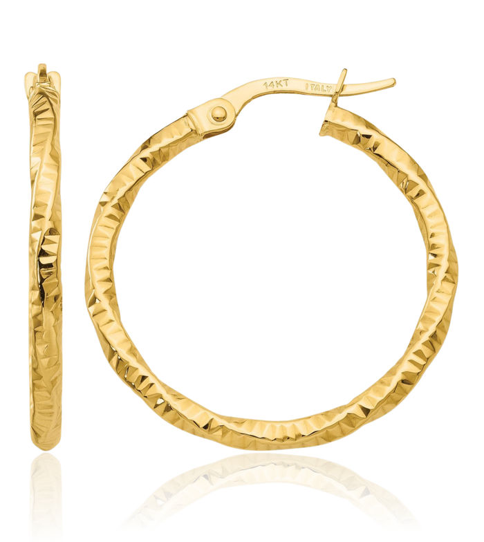 14K Solid Yellow Gold Round Medium Hoop Earrings