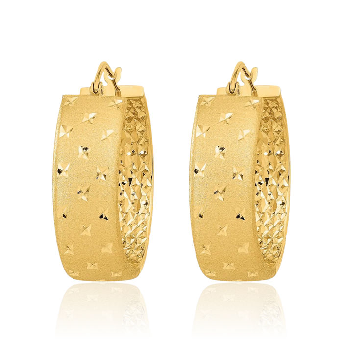 14K Solid Yellow Gold Round Medium Hoop Earrings