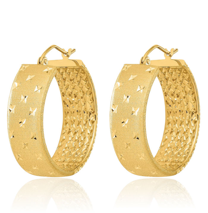 14K Solid Yellow Gold Round Medium Hoop Earrings