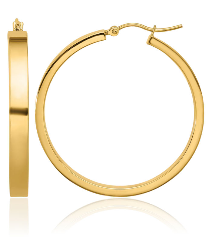 14K Solid Yellow Gold Round Medium Hoop Earrings