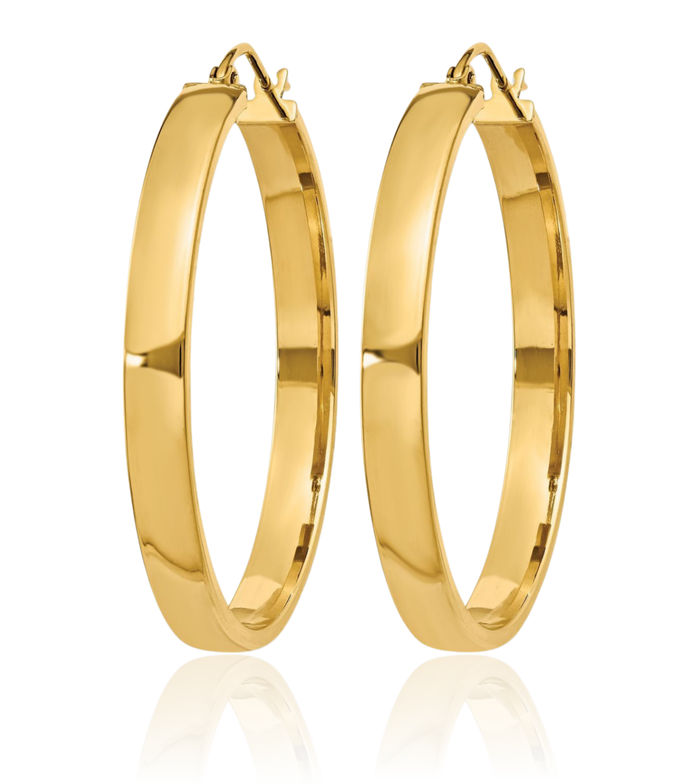 14K Solid Yellow Gold Round Medium Hoop Earrings