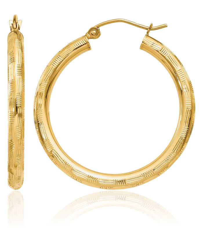 14K Solid Yellow Gold Round Medium Hoop Earrings