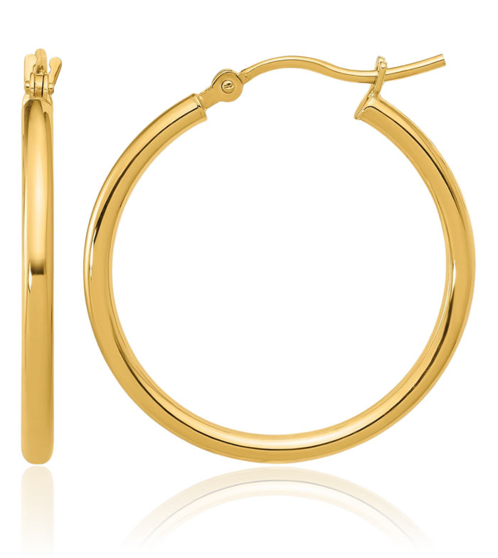 14K Solid Yellow Gold Round Medium Hoop Earrings