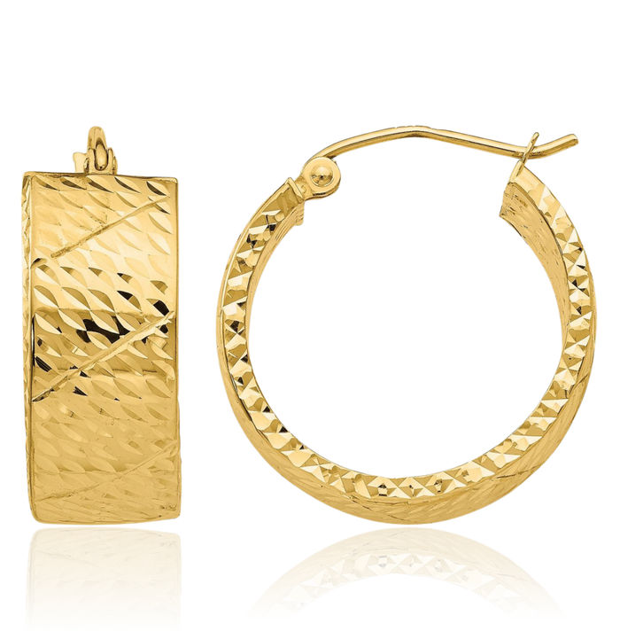 14K Solid Yellow Gold Round Medium Hoop Earrings