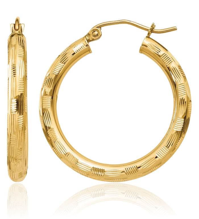 14K Solid Yellow Gold Round Medium Hoop Earrings