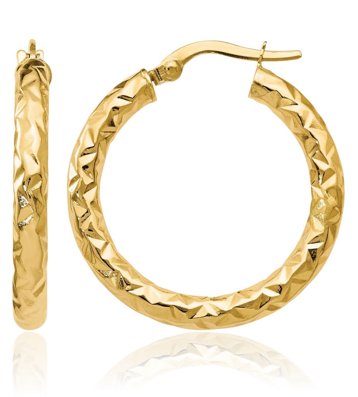 14K Solid Yellow Gold Round Medium Hoop Earrings