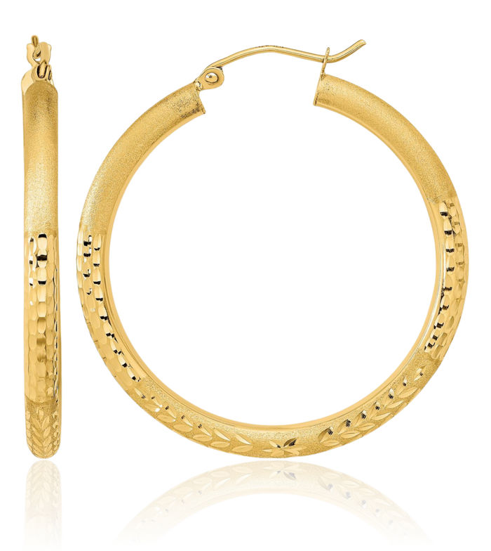 14K Solid Yellow Gold Round Medium Hoop Earrings