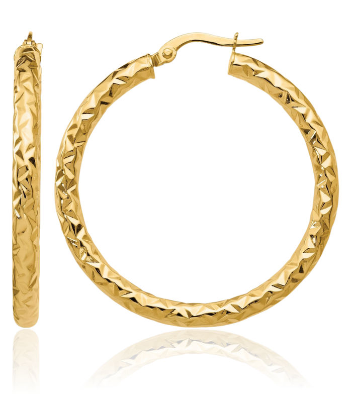 14K Solid Yellow Gold Round Medium Hoop Earrings