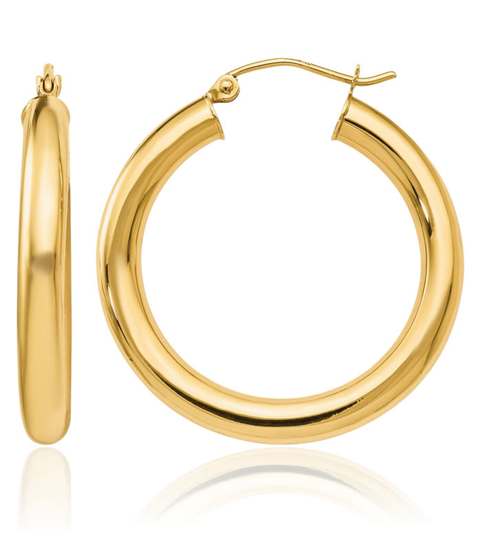 14K Solid Yellow Gold Round Medium Hoop Earrings