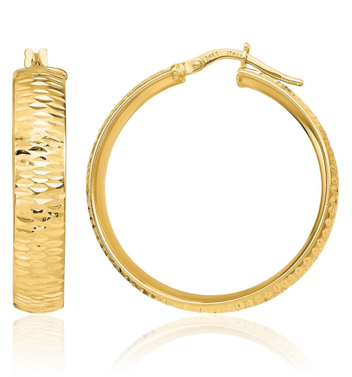 14K Solid Yellow Gold Round Medium Hoop Earrings