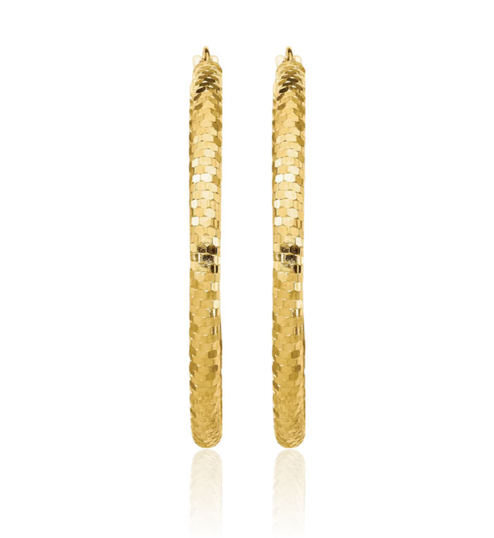 14K Solid Yellow Gold Round Medium Hoop Earrings