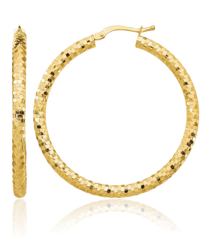 14K Solid Yellow Gold Round Medium Hoop Earrings