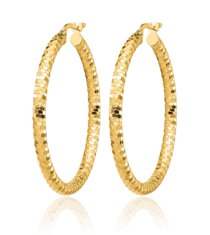 14K Solid Yellow Gold Round Medium Hoop Earrings