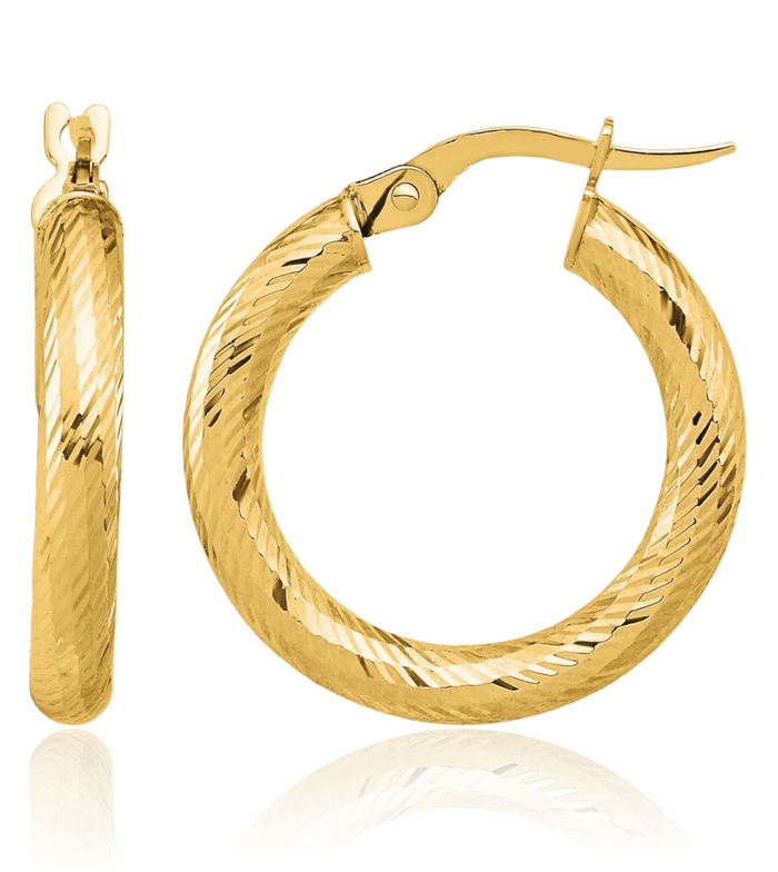 14K Solid Yellow Gold Round Medium Hoop Earrings