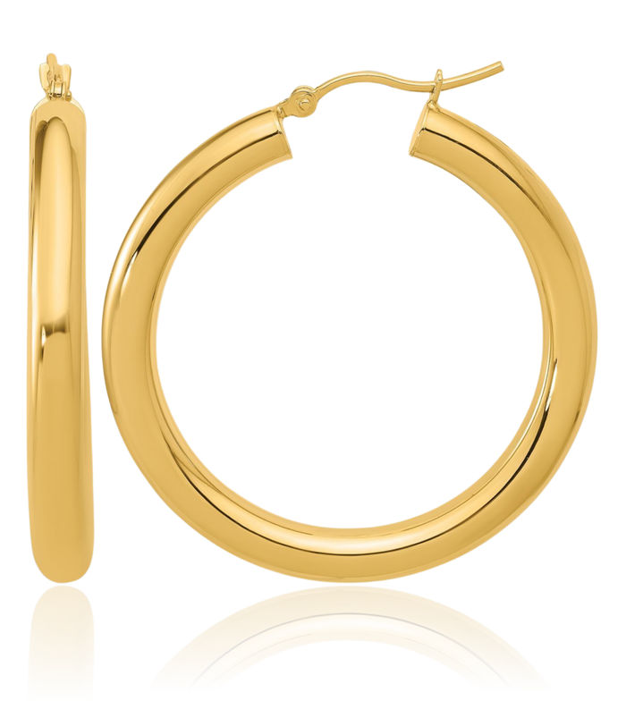 14K Solid Yellow Gold Round Medium Hoop Earrings