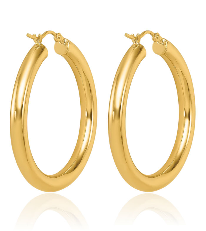 14K Solid Yellow Gold Round Medium Hoop Earrings