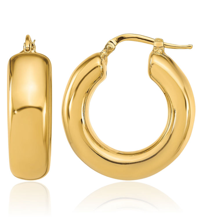 14K Solid Yellow Gold Round Medium Hoop Earrings