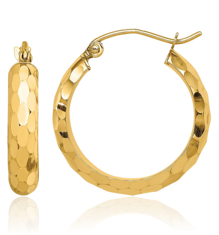 14K Solid Yellow Gold Round Medium Hoop Earrings