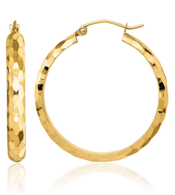 14K Solid Yellow Gold Round Medium Hoop Earrings