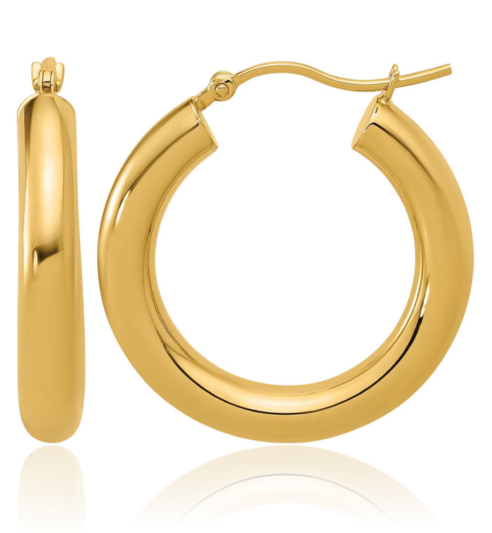 14K Solid Yellow Gold Round Medium Hoop Earrings