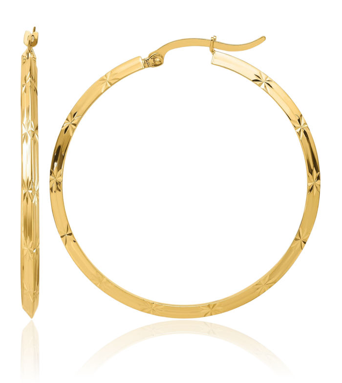 14K Solid Yellow Gold Round Medium Hoop Earrings