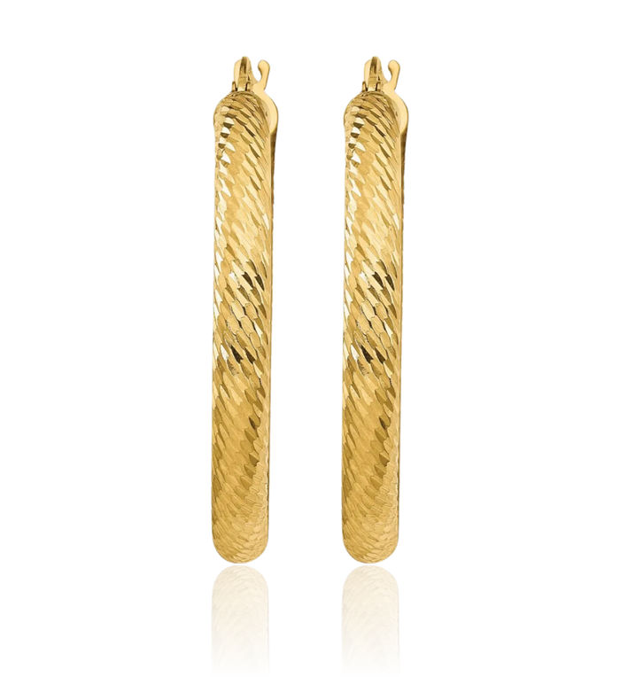 14K Solid Yellow Gold Round Medium Hoop Earrings