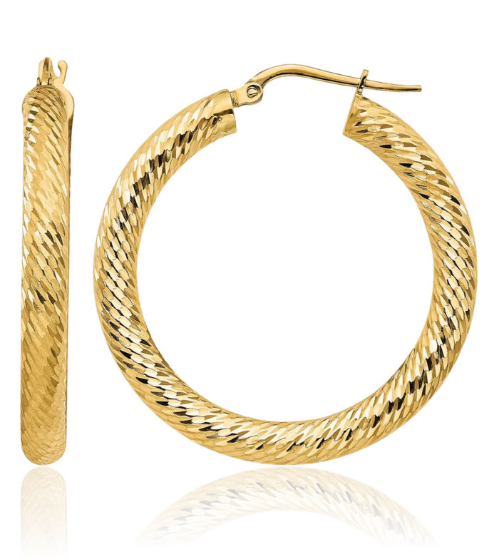 14K Solid Yellow Gold Round Medium Hoop Earrings