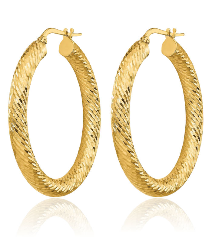 14K Solid Yellow Gold Round Medium Hoop Earrings