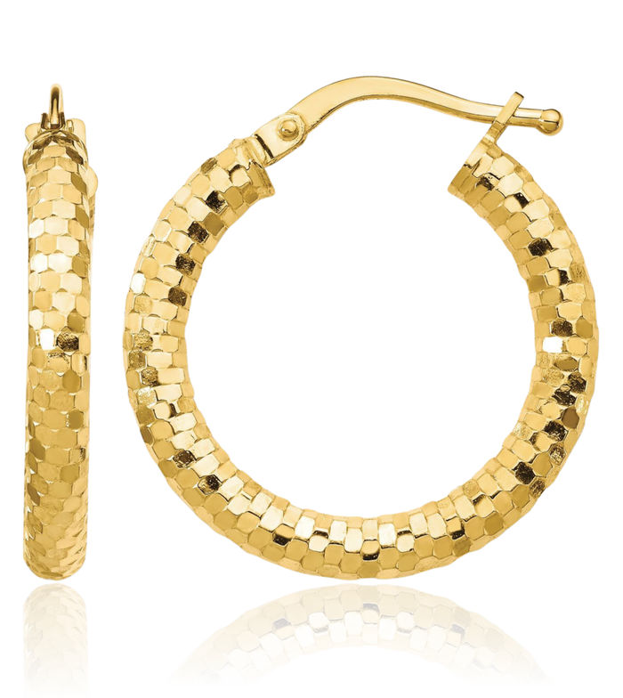14K Solid Yellow Gold Round Medium Hoop Earrings