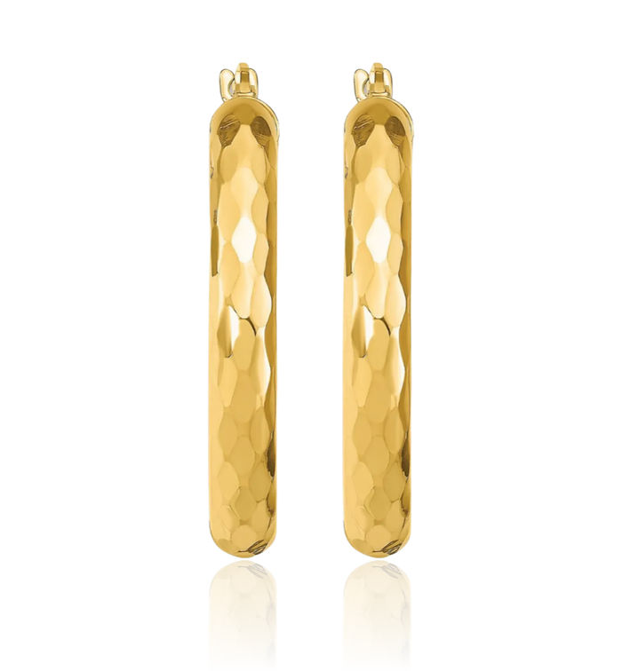 14K Solid Yellow Gold Round Medium Hoop Earrings