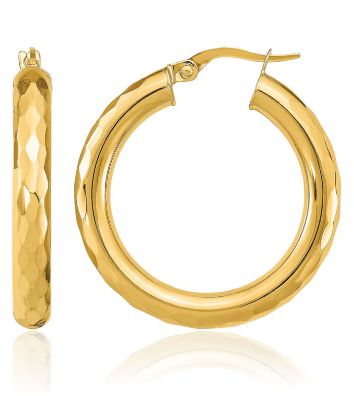 14K Solid Yellow Gold Round Medium Hoop Earrings