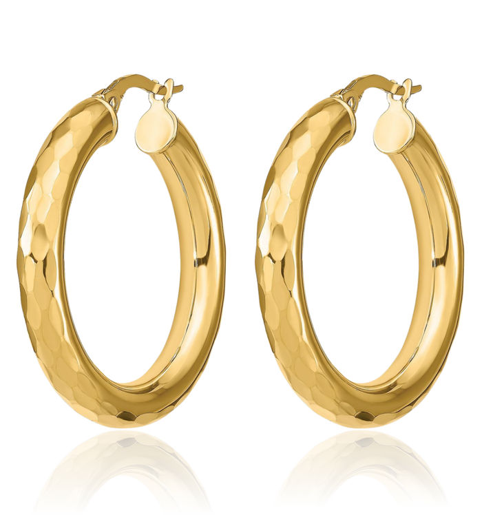 14K Solid Yellow Gold Round Medium Hoop Earrings