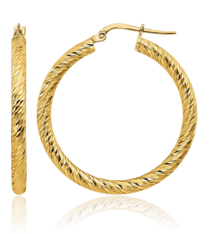 14K Solid Yellow Gold Round Medium Hoop Earrings