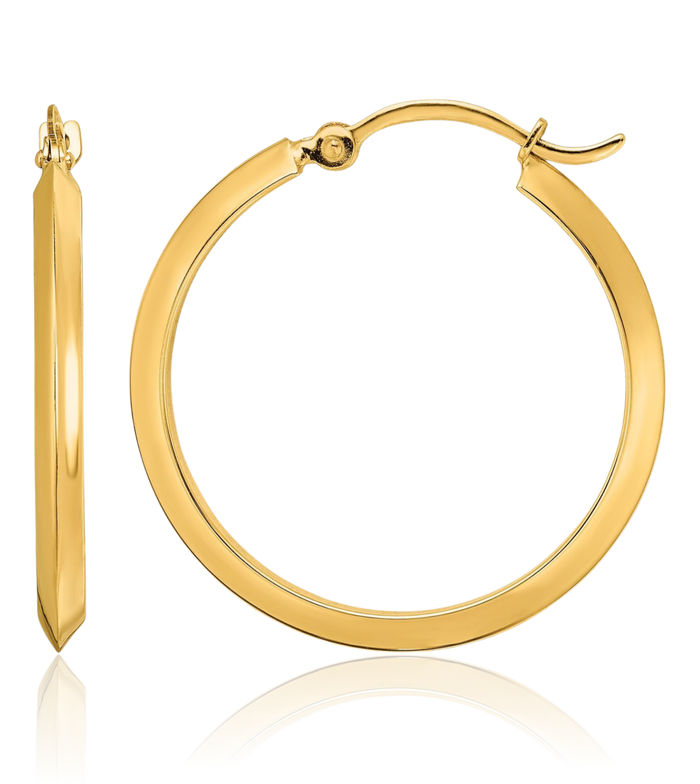 14K Solid Yellow Gold Round Medium Hoop Earrings
