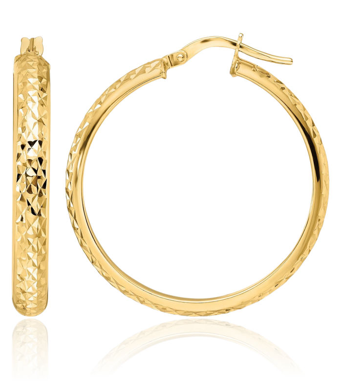 14K Solid Yellow Gold Round Medium Hoop Earrings