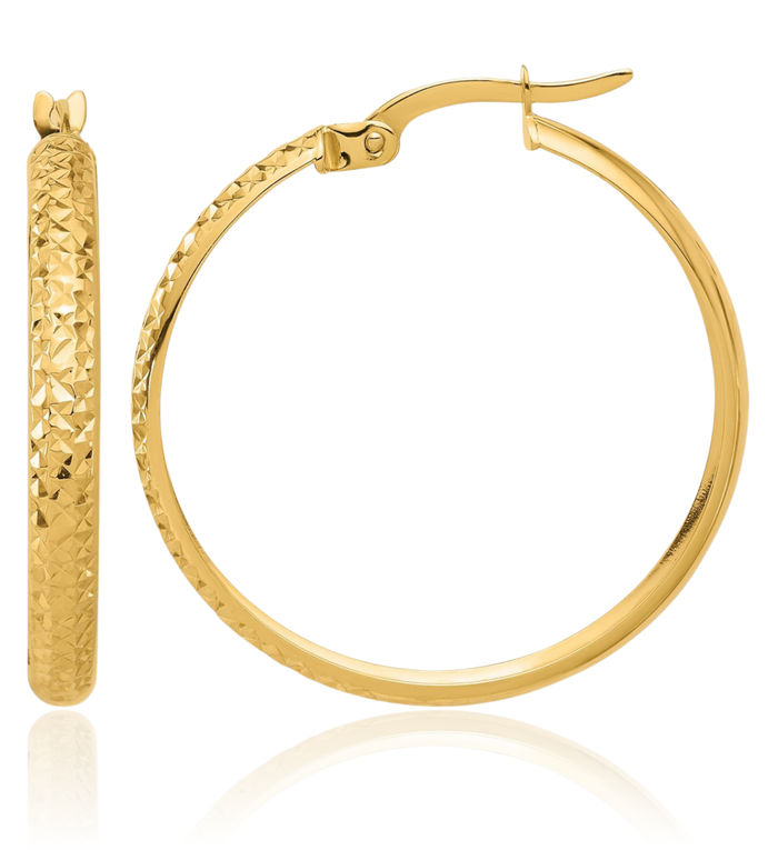 14K Solid Yellow Gold Round Medium Hoop Earrings