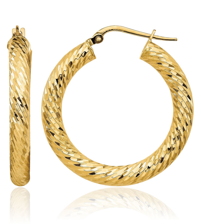 14K Solid Yellow Gold Round Medium Hoop Earrings