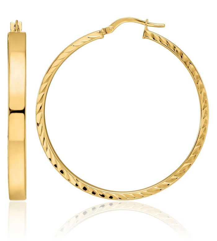 14K Solid Yellow Gold Round Medium Hoop Earrings