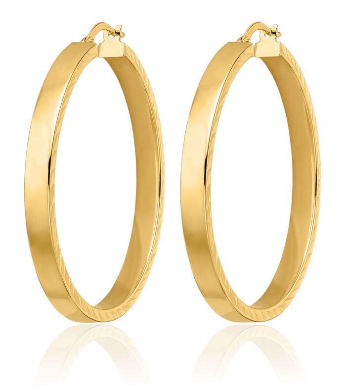 14K Solid Yellow Gold Round Medium Hoop Earrings