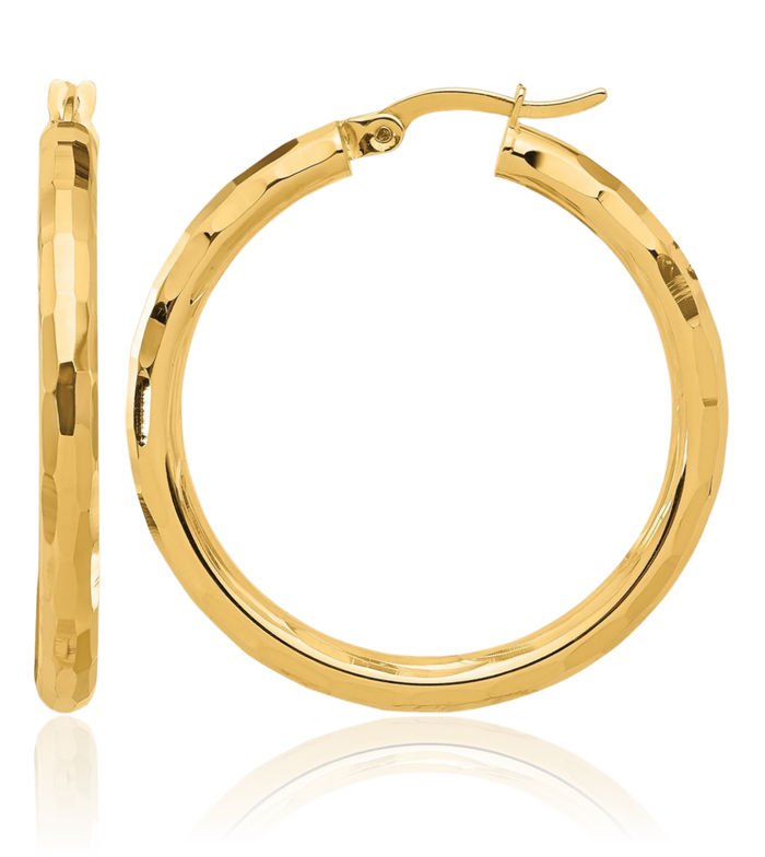 14K Solid Yellow Gold Round Medium Hoop Earrings