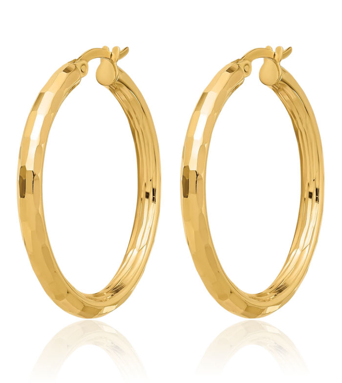 14K Solid Yellow Gold Round Medium Hoop Earrings