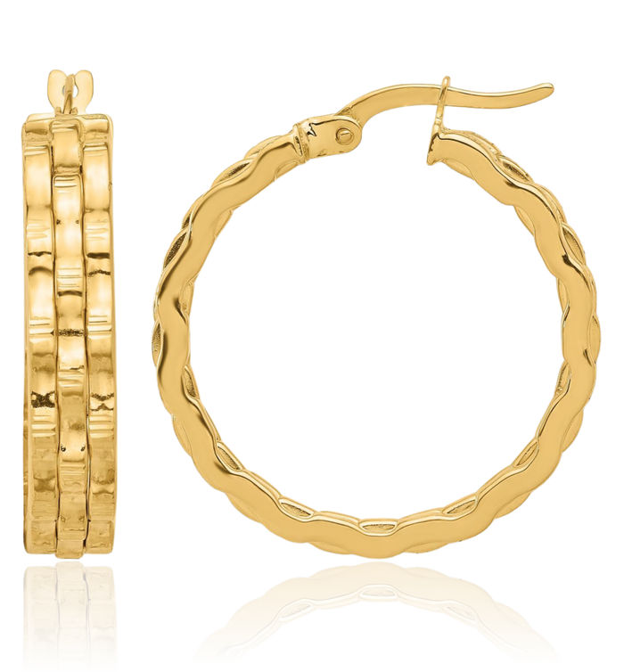 14K Solid Yellow Gold Round Medium Hoop Earrings