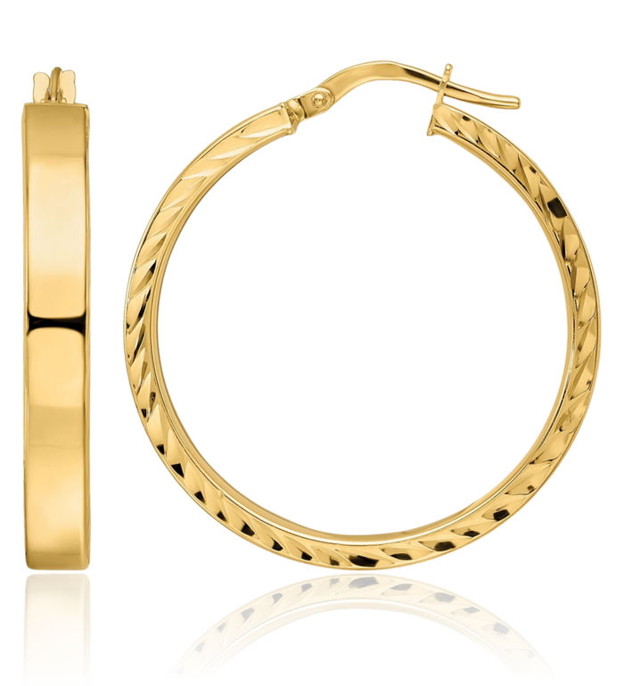 14K Solid Yellow Gold Round Medium Hoop Earrings