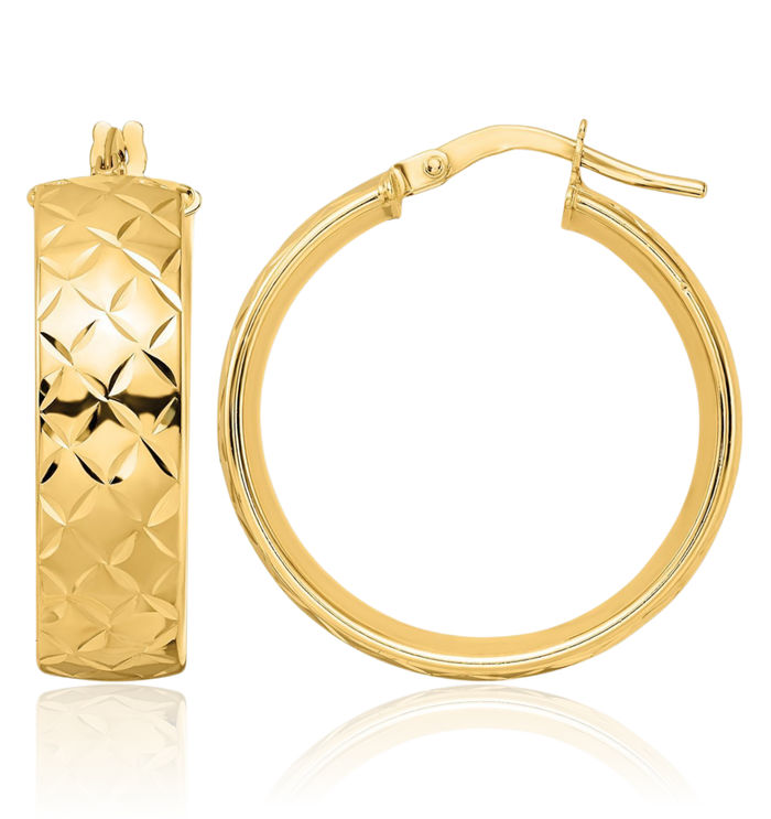 14K Solid Yellow Gold Round Medium Hoop Earrings