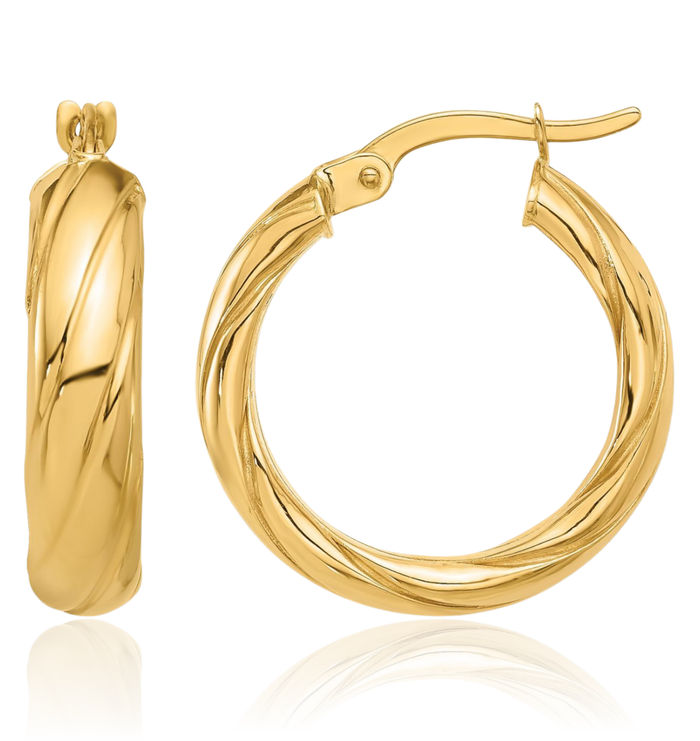 14K Solid Yellow Gold Round Medium Hoop Earrings