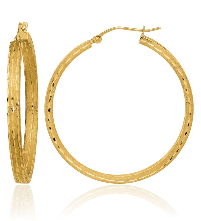 14K Solid Yellow Gold Round Medium Hoop Earrings