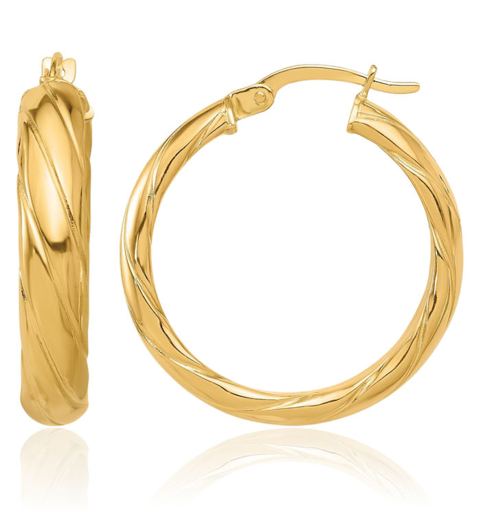 14K Solid Yellow Gold Round Medium Hoop Earrings